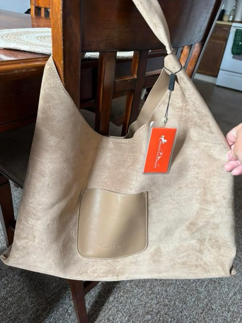 Suede Fringe Bag in Taupe